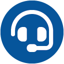 white headset icon on a blue background